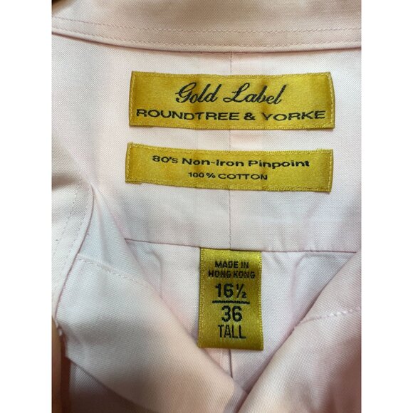 Roundtree & Yorke Gold Label Non-Iron Pinpoint Dress Shirt Mens 16.5 36T  Pink - Picture 2 of 11